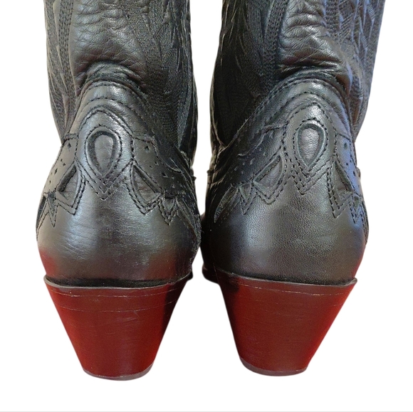 Road Wolf Women's Black Cowboy Boots Sz 7.5 Black Embossed Western Boots - Picture 6 of 11